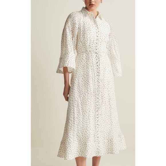 Joslin Dottie Silk Linen Midi Shirt Dress Polka Dot NWT Size 12 - Picture 5 of 15